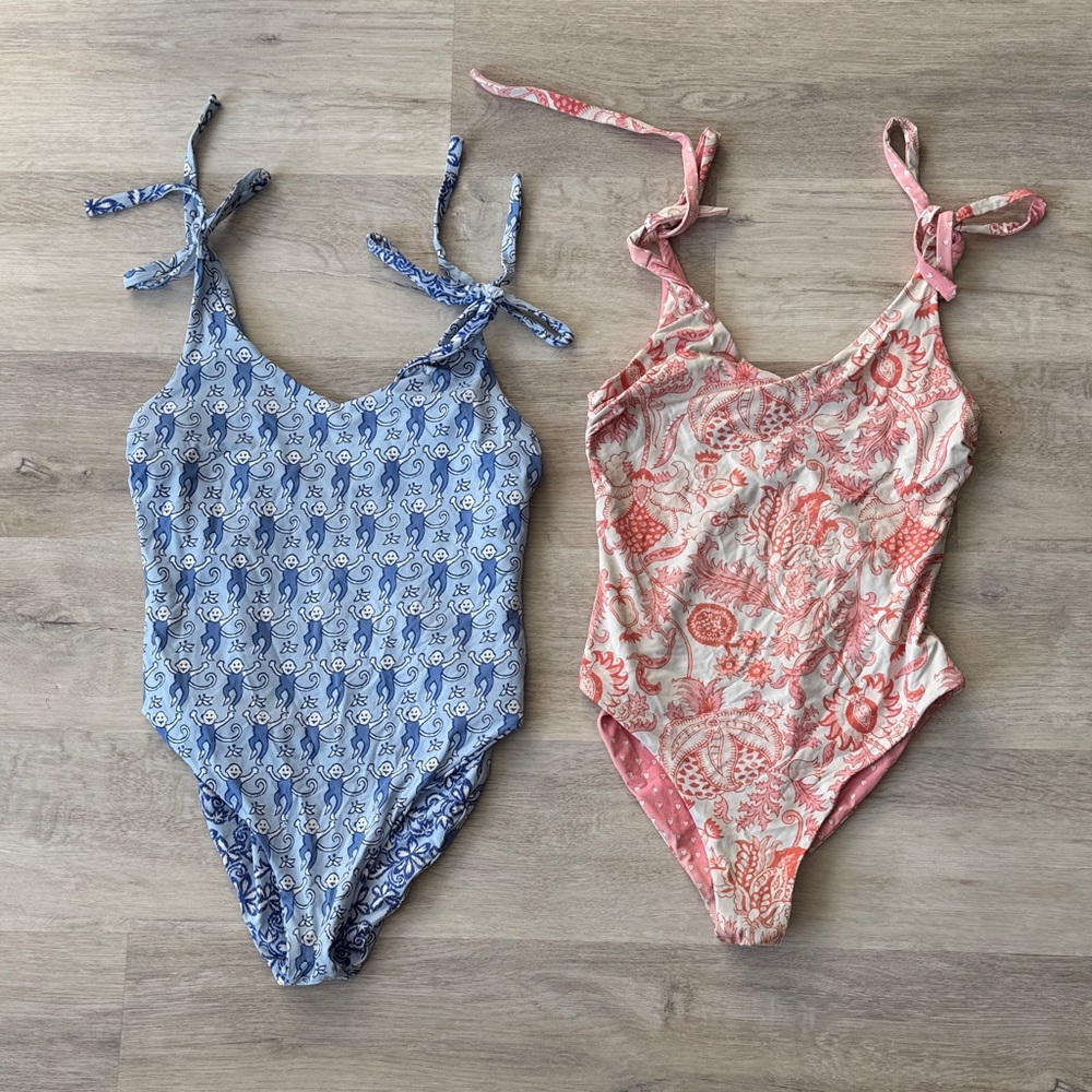 Roller Rabbit Blue and Pink Women Swim One Pieces set of 2 XL